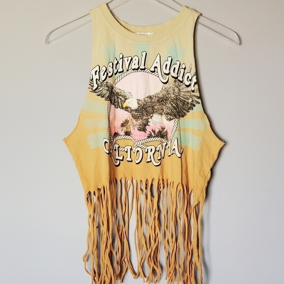 Forever 21 Shirt Womens Small Gold Yellow Boho Fringe Festival - Picture 4 of 9